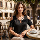Women's Cold Shoulder V-Neck Top with Ring Detail