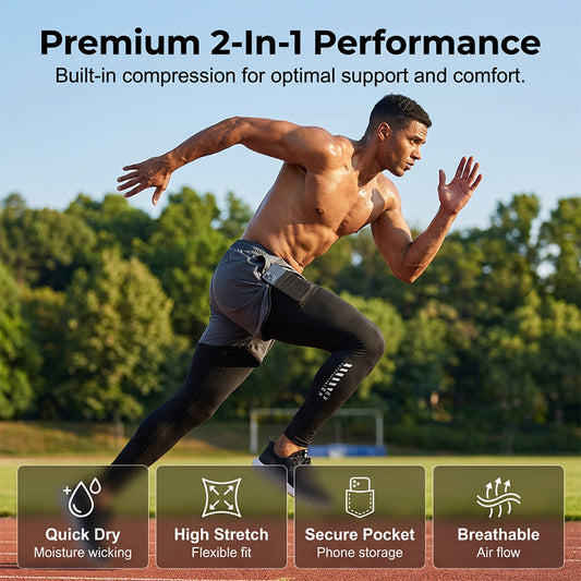 📢📢40% OFF !! ⏰Men's 2-in-1 Running Tights with Shorts