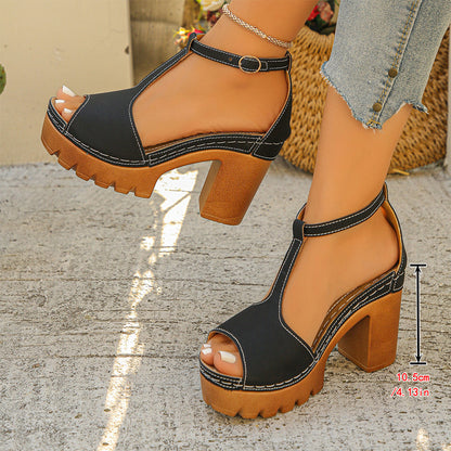 👡 50% OFF NOW! 👠 Women's Chunky Heel Platform Sandals – Cushioned insole, ankle strap & stable walk – perfect for all-day wear, parties or vacation ☀️
