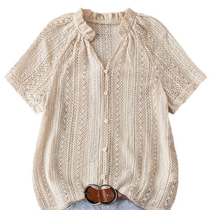 Summer Casual Button-Up Hollow Knit Top