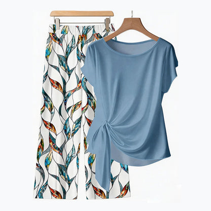 👚 50% OFF NOW! 🌸 Women's Side-Tie Top & Patterned Pants Set – Flowy, adjustable fit & perfect for summer vacations or resort wear 👖