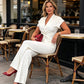 Women's Elegant V-Neck Top & Wide-Leg Pants Set