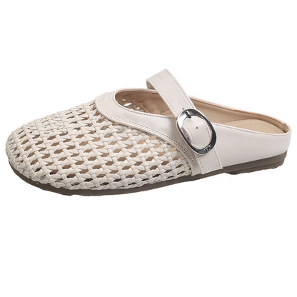 Women's Woven Closed-Toe Mules with Buckle Strap