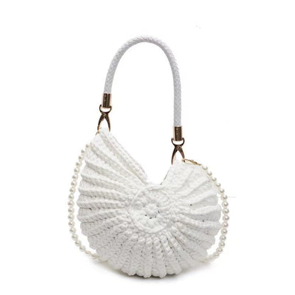 👜 LIMITED-TIME 50% OFF! ✨ Knitted Seashell Tote Bag – 2 Straps, Pearl Chain, 3 Colors 🌊