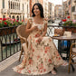 👗 LIMITED-TIME 50% OFF! ✨ Floral Pleated Maxi Dress – Square Neck, Ruffle Sleeves, High-Waist 🌸
