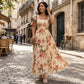 👗 LIMITED-TIME 50% OFF! ✨ Floral Pleated Maxi Dress – Square Neck, Ruffle Sleeves, High-Waist 🌸
