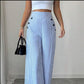 👖 LIMITED-TIME 50% OFF! ✨ High-Waist Wide-Leg Trousers – Striped, Decorative Buttons, S-XL 🍁