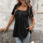 🚀 LIMITED-TIME 50% OFF! ✨ Women‘s Square Neck Babydoll Tunic Top – Eyelet Embroidery, Flowy Silhouette, Button Front Detail 🌸