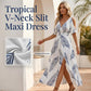 Cold Shoulder Tropical Print Split Maxi Dress