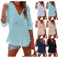 Women's Solid V-Neck Long Sleeve Hooded Top with Pocket