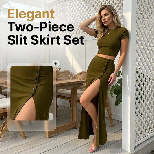 🔥 50% OFF · Women's 2-Piece Short Sleeve Top & Slit Midi Skirt Set ✨