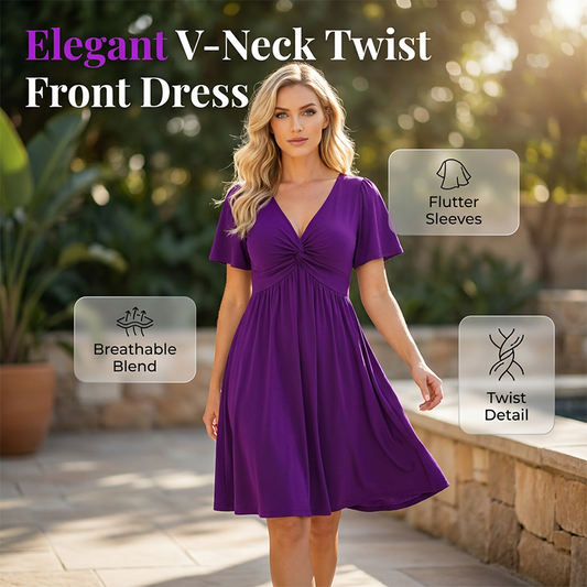 👗 LIMITED-TIME 50% OFF! ✨ V-Neck Twist Front Dress – Pockets, Flowy, Versatile ✨