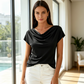 👕 LIMITED-TIME 50% OFF! ✨ Women's Cowl Neck Top – Cap Sleeve, Draped, Soft Fabric 🌸