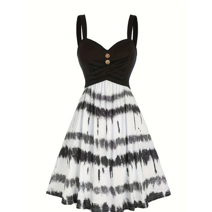 👗 LIMITED-TIME 50% OFF! ✨ Women's Tie-Dye Cami Dress – A-Line, Ruching, Sweetheart Neckline 🌸