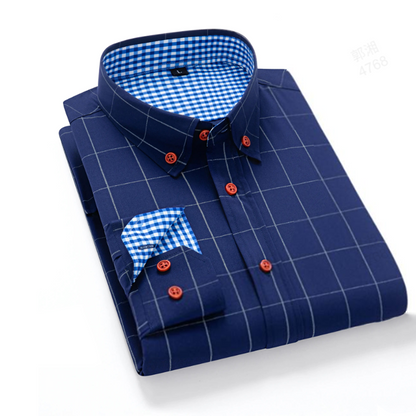 👔 LIMITED-TIME 50% OFF! ✨ Men's Modern Fit Windowpane Shirt – Contrast Details, Button-Down, Premium Blend 🍁