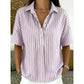 👚 50% OFF NOW!🌿 Women's Casual Striped Short-Sleeve Shirt – Relaxed Fit & V-Neck – Summer Essential 🛍️