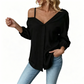 👔 LIMITED-TIME 50% OFF! ✨ Women's Off-Shoulder Button-Down – Asymmetrical, Crinkle Fabric, Long Sleeve 🍁