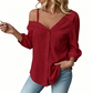 👔 LIMITED-TIME 50% OFF! ✨ Women's Off-Shoulder Button-Down – Asymmetrical, Crinkle Fabric, Long Sleeve 🍁