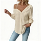 👔 LIMITED-TIME 50% OFF! ✨ Women's Off-Shoulder Button-Down – Asymmetrical, Crinkle Fabric, Long Sleeve 🍁