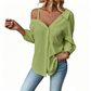 👔 LIMITED-TIME 50% OFF! ✨ Women's Off-Shoulder Button-Down – Asymmetrical, Crinkle Fabric, Long Sleeve 🍁