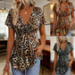🐆 50% OFF NOW! 👗 Women's V-Neck Twist-Front Leopard Print Top – Flowy Peplum Hem, Soft Polyester & Flattering Silhouette – Effortless Edge 🌿