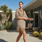Women's Leopard Trim Striped Collared Tunic Dress