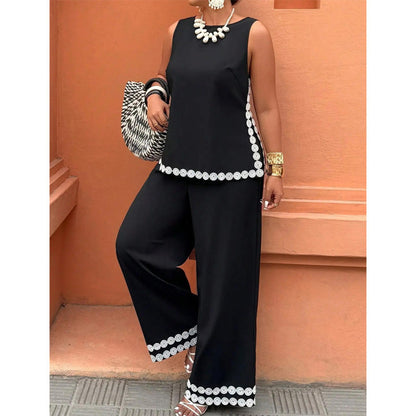 👗 50% OFF NOW! 🌸 Women's Sleeveless Top & Wide-Leg Pants Suit – Lace Trim, Flowy & 2-Piece Elegant Set – Perfect for Summer Days ☀️