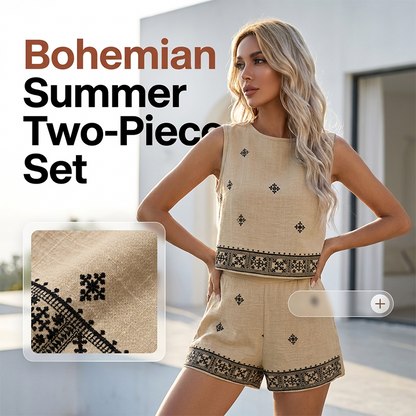 ⏳Limited-time 50% off⏰Women's Bohemian Print Sleeveless Top & Shorts Set👚🩳