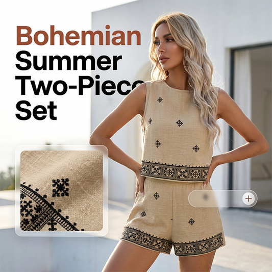 ⏳Limited-time 50% off⏰Women's Bohemian Print Sleeveless Top & Shorts Set👚🩳