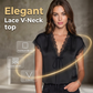 👚 50% OFF NOW! 🌙 Women's V-Neck Lace Top – Short Sleeve, Elegant & Day to Night – Intricate Lace Splicing, Relaxed Drape, Feminine Charm 🌸