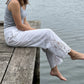 👖 50% OFF NOW! 🧶 Women's Wide-Leg Pants – Breathable Cotton Blend, Lace Crochet Side Hem & Drawstring Waist – Relaxed Fit, Feminine Detail 🌿