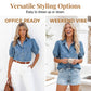 👚 50% OFF NOW! 💙 Women's Puff Sleeve Denim Blouse – Button-Down, Lapel Collar & Lightweight – Breathable Cotton Blend, Romantic Volume & Everyday Charm ✨