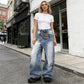 ⏳Time-Limited Special⏰Women's Asymmetrical Waist Wide-Leg Denim Jeans – Deconstructed, Distressed Wash, 3D Cut ✨