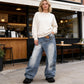⏳Time-Limited Special⏰Women's Asymmetrical Waist Wide-Leg Denim Jeans – Deconstructed, Distressed Wash, 3D Cut ✨