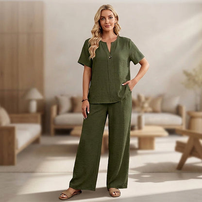 👕Plus Size Women's Casual Long Sleeve Shirt & Loose Pants Set