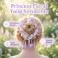 Girls Pastel Floral Hair Scrunchie with Hanging Tulip Pendant