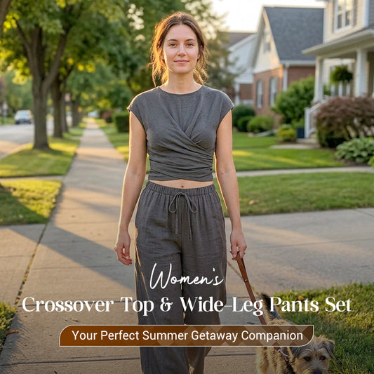 👗 50% OFF NOW! ✨ Women's Crossover Top & Wide-Leg Pants Set – Chic, Flowing & Effortless Style 🌸