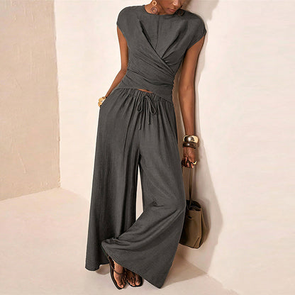 👗 50% OFF NOW! ✨ Women's Crossover Top & Wide-Leg Pants Set – Chic, Flowing & Effortless Style 🌸