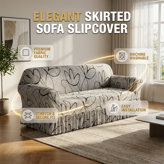 High-Stretch Sofa Slipcover – Ruffled Hem & Full Protection