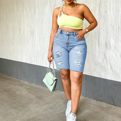 👖 LIMITED-TIME 50% OFF! 💥 Women's Plus Size Distressed Denim Shorts – Ripped Details, High-Stretch, Mid-Rise ✨