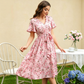 Women’s Floral Print Tie-Waist Ruffle Sleeve Dress