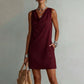 👗 Elegant Slim Fit Cowl Neck Dress – Sleeveless, Side Pockets, Versatile ✨