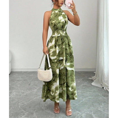 👗 LIMITED-TIME 50% OFF! 💥 Women's Halter Neck Sleeveless Printed Dress – Smocked Waist, Floral, Flowy ✨