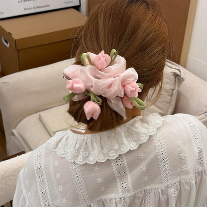 3D Puffy Tulip Flower Hair Scrunchie