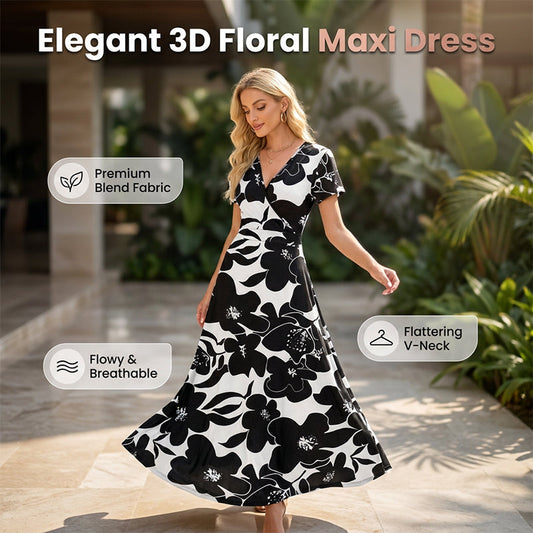 Elegant 3D Floral Maxi Dress
