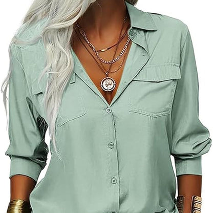 ⏳Limited-time 50% off⏰Women's Solid Lapel Long Sleeves Button-Down Shirt👔