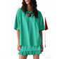 🌸 Women's Crewneck Short Sleeve Top & Pleated Skirt Set – 2-Piece Casual Outfit, Flattering High-Waist A-Line Skirt for Everyday Chic