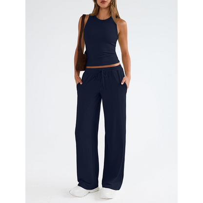 Women's Casual Sleeveless Top & High-Waisted Pants Set
