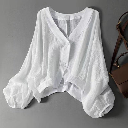 🎁2026 New Arrivals 50% OFF💥Women's Lightweight Sun Protection Shirt – Deep V-Neck, Lantern Sleeves, Sheer Layer ☀️