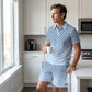 💙Men's Geometric Print Collared Top & Shorts Set😎